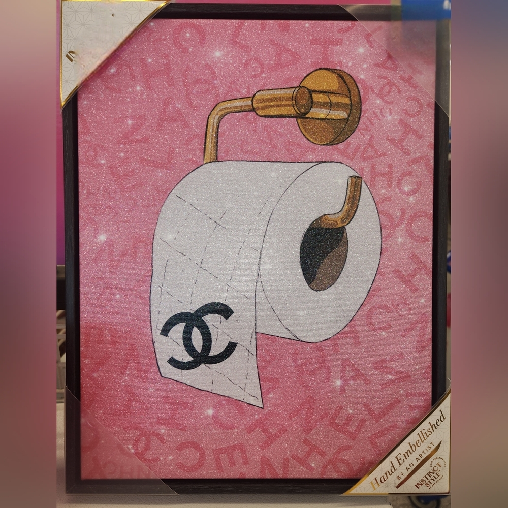 🔥Glam Lux Logo Sparkle Glitter Pink Framed Wall Art Decor